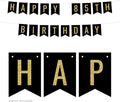 Andaz Press Faux Gold Glitter on Black Birthday Party Banner Decorations, Happy 85th Birthday, Approx 5-Feet, 1-Set, Milestone Colored Hanging Pennant Decor