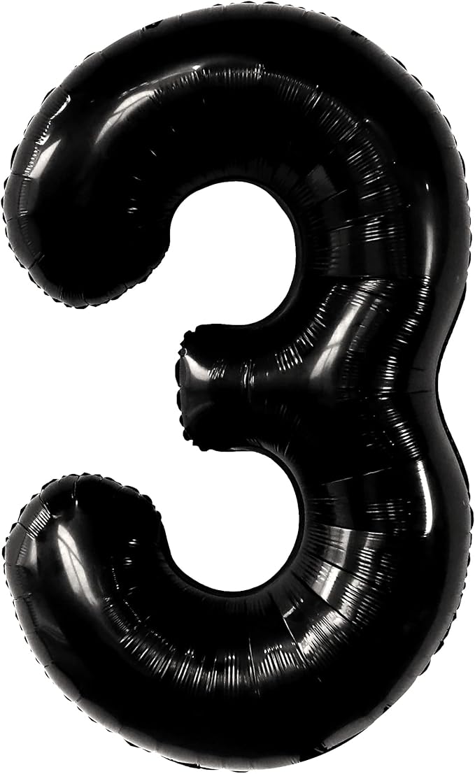 KatchOn Black Number 3 Balloon - Giant, 40 Inch | 3rd Birthday Decorations for Boys