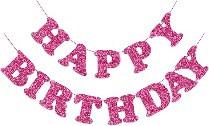 Glitter Rose Red Happy Birthday Banner Birthday Party Decorations Sign Garland Bunting Banner for Wall Decor Party Background for Kids Boys Girls Adults