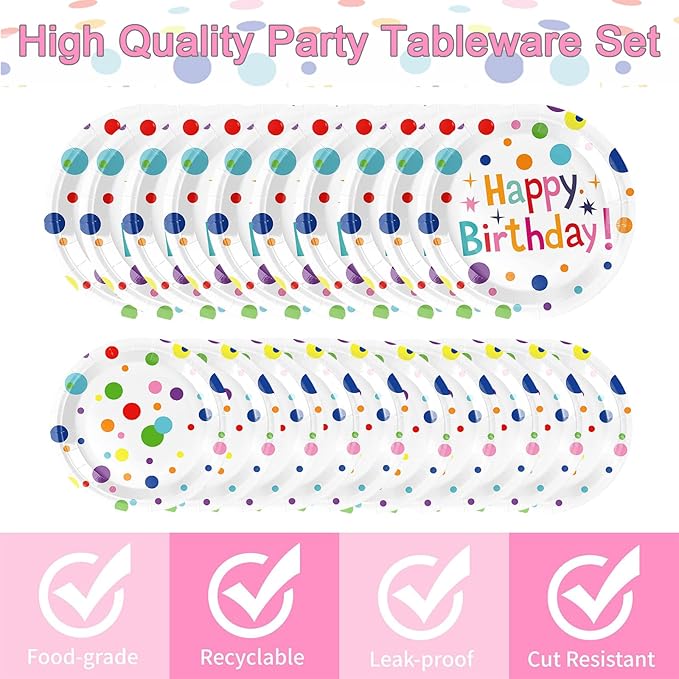 100pcs Happy Birthday Party Supplies, Colorful Happy Birthday Decorations, Includes Plates, Napkins, Cups, Forks Tableware Set for 20 Guests