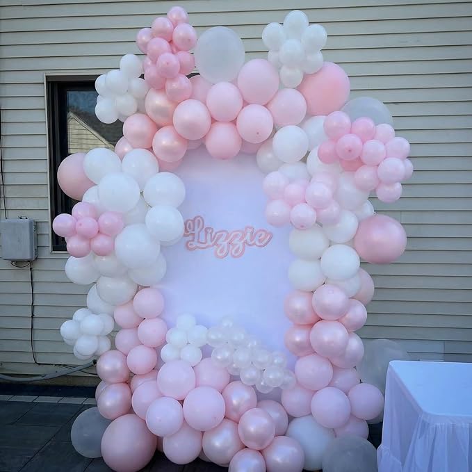 Pearl Pink Balloons, 60Pcs 12Inch Pink and White Balloons Including Double Stuffed Pink Pastel Macaron Light Pink White Clear Balloons for Wedding Bridal Shower Baby Shower Birthday Party Decorations