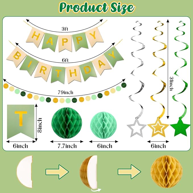 Birthday Decorations, Happy Birthday Banner with Honeycomb Balls, Swirls Set Happy Birthday Decorations Sign for Men Women Boys Girls Birthday Party Supplies Kit for Indoor Outdoor
