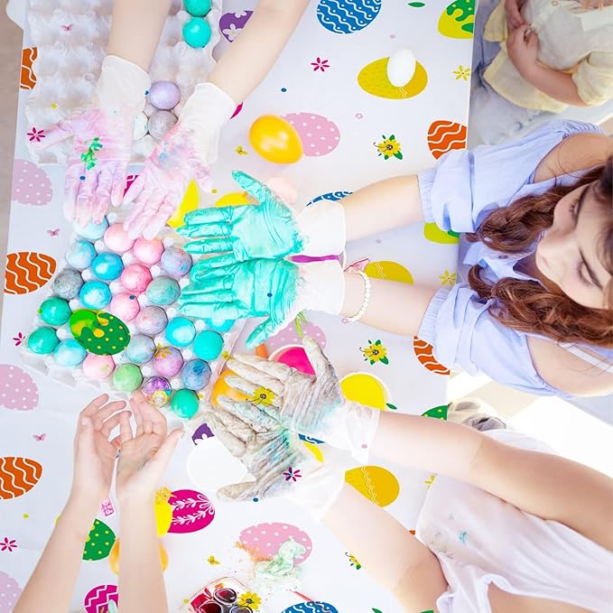 PADELO 2 Pieces Happy Easter Tablecloth, Rectangle Plastic Easter Bunny Eggs Table Cloth, Disposable Waterproof Easte Table Cover for Easte Day Tables Decorations and Party Supplies Decor, 54” x 108”