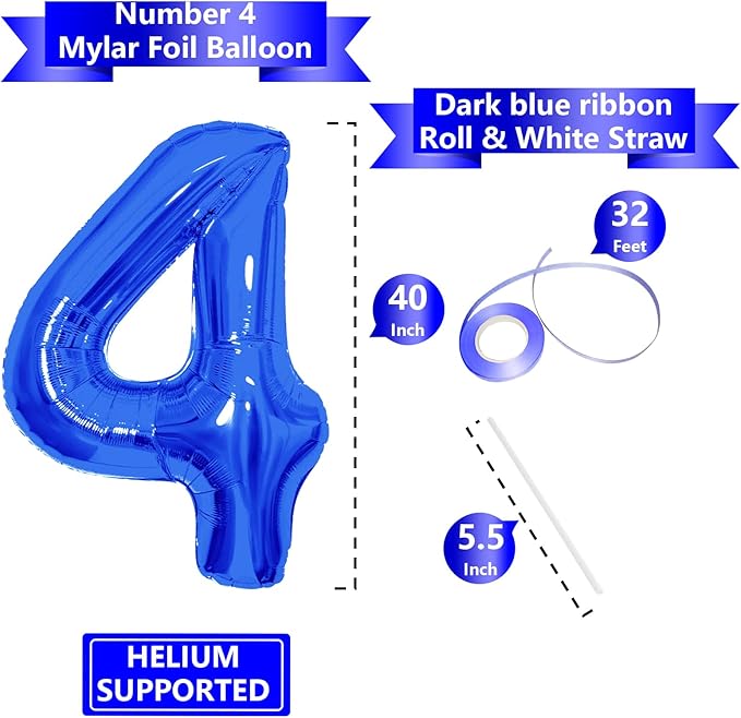 Number Balloons Navy Blue Balloons - Giant Number 10 Balloon, 10 20 30 40 50 Numbers Balloon Birthday Decorations, Blue Party Supplies for Boy Men
