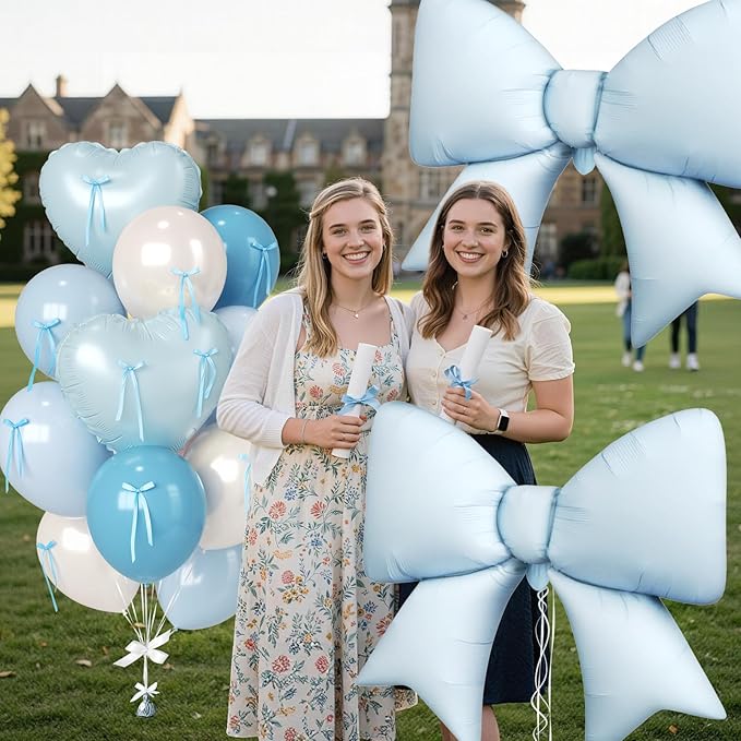 Paready Baby Blue Heart Balloon, 38 Inch Bow Balloons, Pearl Sand White Dusty Blue Latex Balloons and Bow Heart Shaped Foil Balloon for Boys Birthday Wedding Bridal Baby Boy Shower Valentine Decor