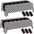 WNINK 6 Pack Race Car Table Cloth and Black White Gingham Tablecloths Disposable Plastic Buffalo Check Tablecloth Checkered Flag Covers for Birthday, Outdoor Picnic, Birthday, Camping 54 × 108 Inch