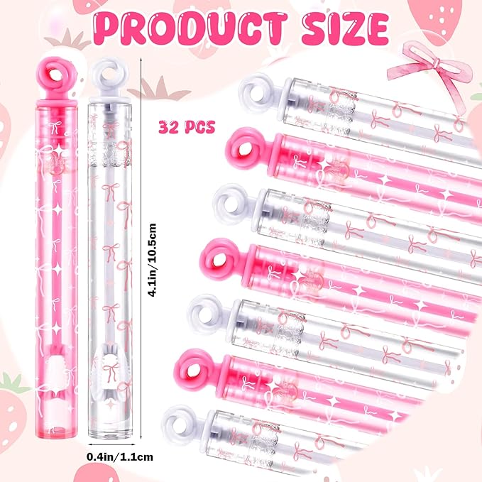 32 Pcs Pink Bow Bubble Wands Cute Bubbles Party Favors for Adult Summer Activity Birthday Party Goodie Bag Stuffers Gifts Wedding Supplies