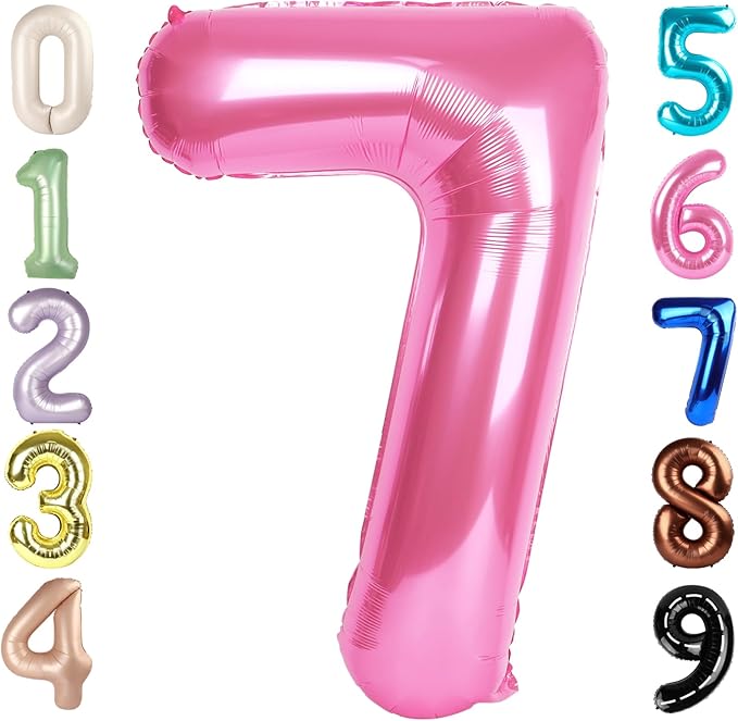 40 Inch Number 7 Balloon, Pink Seven Birthday Decor, 7 17 27 70 Year Old Balloon Number for Engagement, Wedding, Graduations