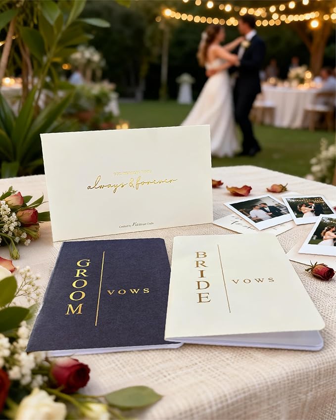 WeddingGiftsWedding Vow Books for Bride and Groom, His and Hers Vow Books for Wedding-Soft Touch Gold Foil Engraving, Engagement | Wedding Essentials