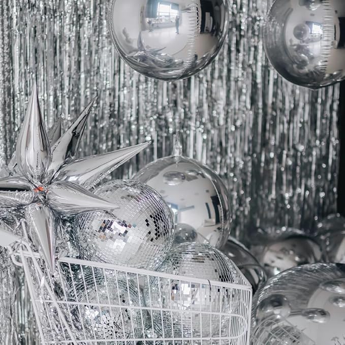 Pack of 2 Silver Foil Fringe Curtains – Silver Tinsel Backdrop for Photo Booth, Birthday, Wedding, Baby Shower, Bachelorette, Christmas & Holiday Party Decorations