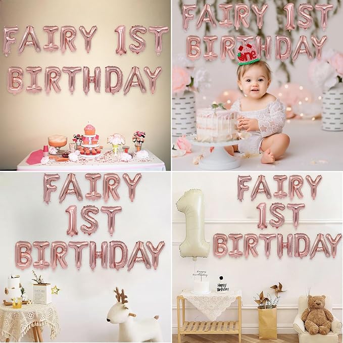 2 Set 32Pcs Rose Gold Fairy 1st birthday Letter Balloons 16in Balloon Foil Letter Decorations Party Decor Rose Gold Letter Balloons Fairy 1st birthday Party Supplies
