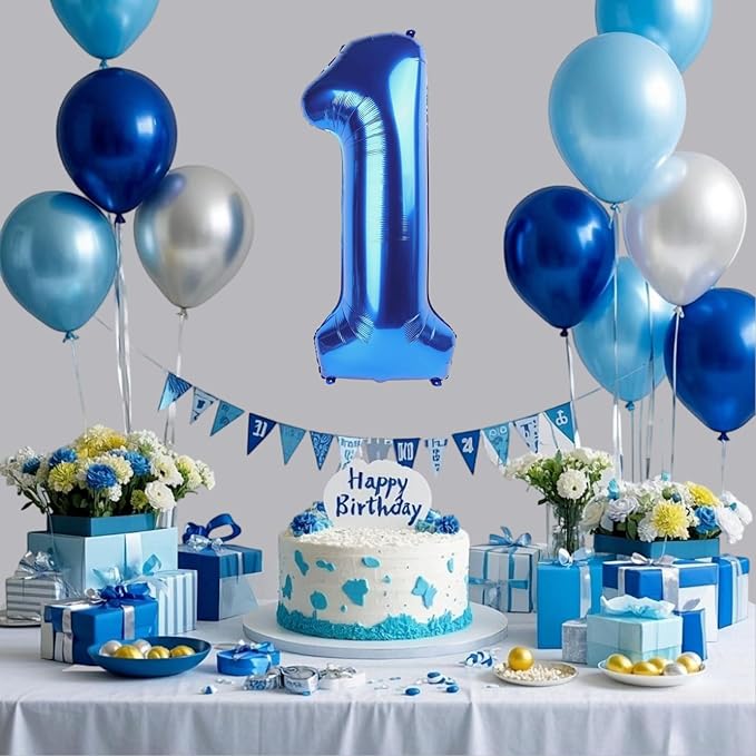 10PCS 40 Inch Large Foil Number Balloons 0-9 Set - Reusable Metallic Blue Birthday Wedding Decorations