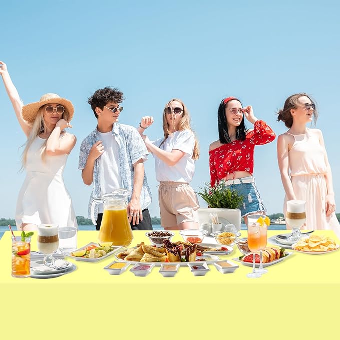 WNINK 4 Pack Light Yellow Rectangular Plastic Tablecloths, Yellow Disposable Table Covers 54" x 108" for Birthday, Bridal Shower, Engagement Wedding, Picnic Parties and 8 ft Table Use