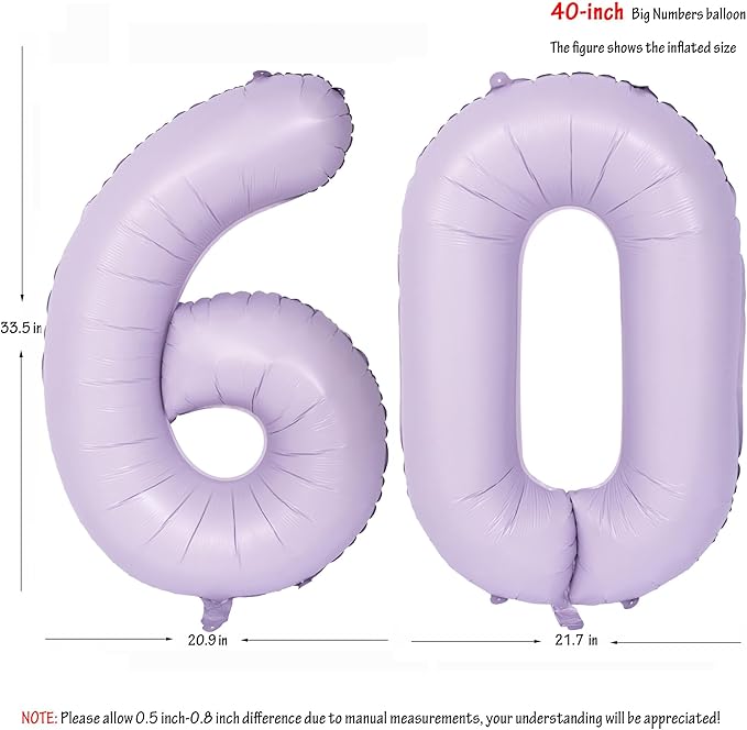 40 In Matte Purple Number Balloons Helium Foil Mylar Balloon Birthday Party banquet Decoration Digital 60