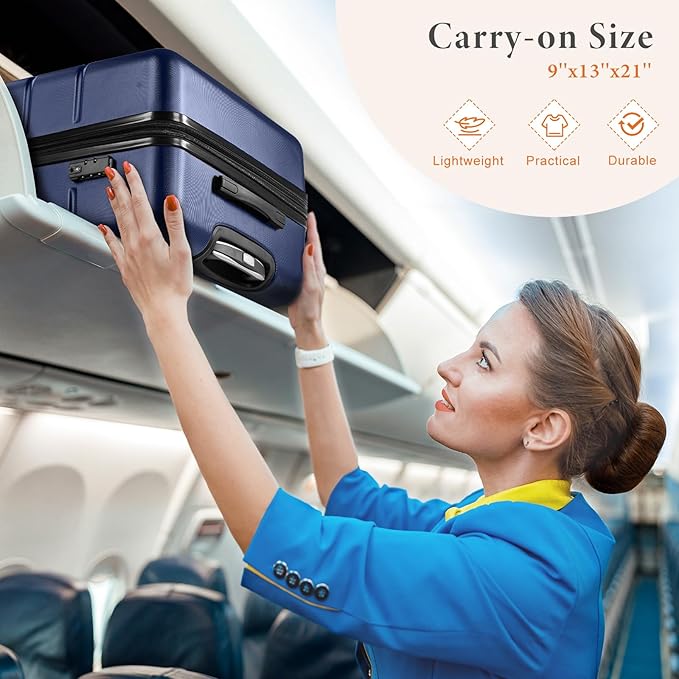 Sweetcrispy Carry on Suitcase, Luggage with Spinner Wheels, Hard Shell ABS, TSA Lock, 20 Inch Blue
