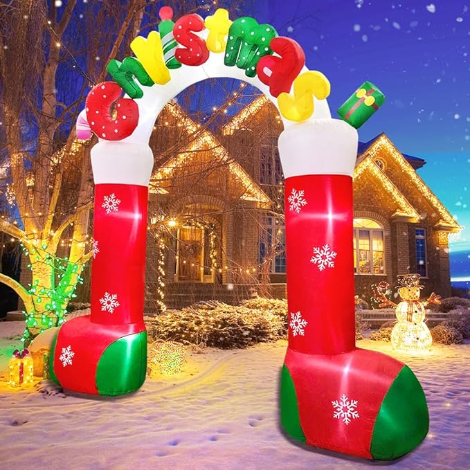 10 FT Christmas Inflatables Outdoor Yard Decorations, Giant Outdoor Christmas Blow up Archway/Arch, Blowups Build-in LED Light for Holiday Party Xmas New Year Outside Patio Garden Lawn Winter