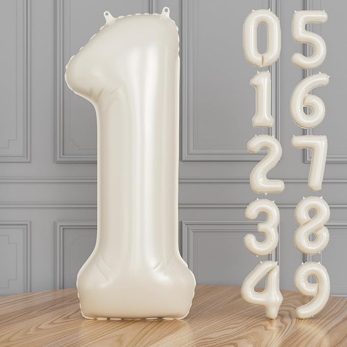 Cream Number 1 Balloons – 40 Inch Giant Foil Number Balloon, Light Cream Big Number Balloon for Birthday Anniversary Baby Shower Party Decorations