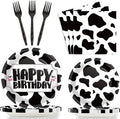 Wiooffen 96 Pcs Cow Print Birthday Party Supplies Farm Animal Cow Print Plates and Napkins Cow Party Tableware Set Cow Themed Party Decoration For 24 Guests