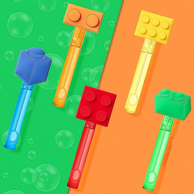 AMFZON 25Pcs Building Blocks Party Favors Bubble Wands for Kids, Brick Block Mini Bubbles Wand Toys, Building Blocks Birthday Party Supplies Goodie Gift Bag Stuffers Pinata Classroom Prizes