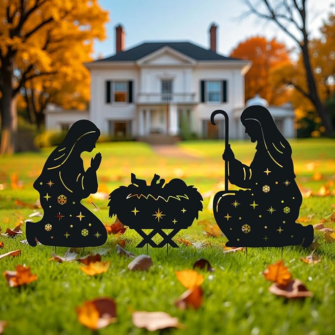 Nativity Scene Metal Garden Stakes Decorative Gifts for Women Men,Black Jesus Silhouette Statues Garden Decor for Yard Art, Pathway,Patio,Outdoor,Lawn Ornaments,Forests Decorations