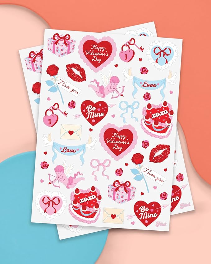 xo, Fetti Valentine Temporary Tattoos - 48 designs, 2 sheets | Pink and Red Hearts, Love Theme, Classroom Favors, Party Supplies, Kids Valentines, Galentines Gifts, Girly Glam