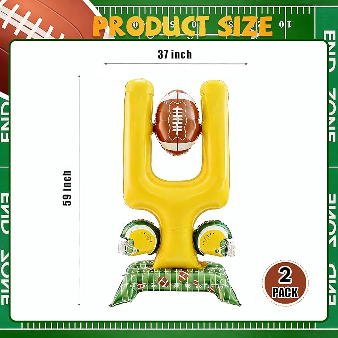 2-Piece Football Party Decoration Set - 5 ft Large Self Standing Football Foil Balloons, Suitable for Game Day Celebrations and Sports Themed Party Decorations (Football Goal Post)