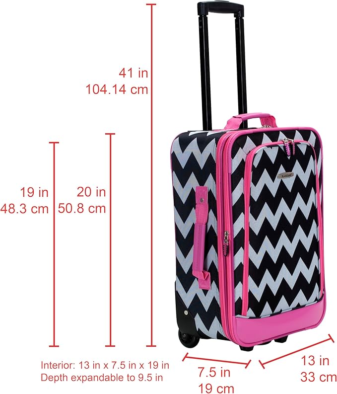 Rockland Fashion Softside 2 Piece Luggage Set, Expandable, (14" Tote/19" Upright), Pink Chevron