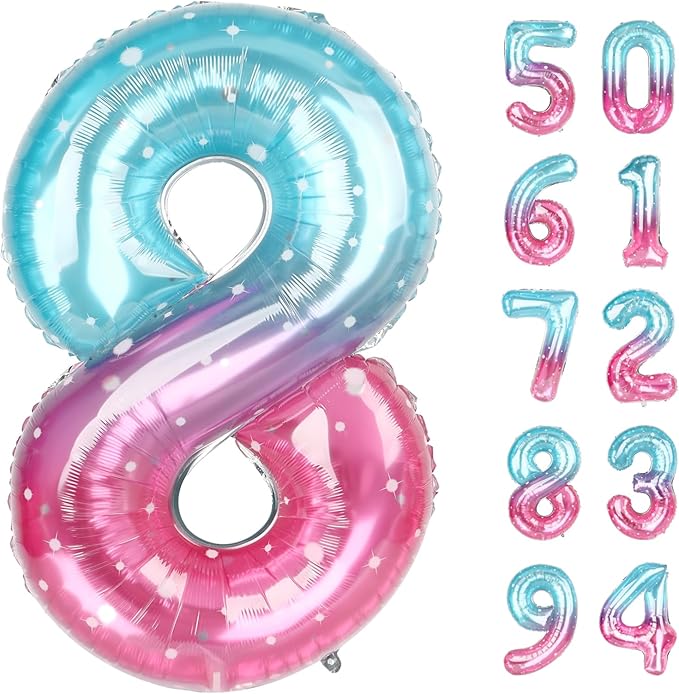 Starry Sky 8 Balloon, Number Balloons 40 Inch, 8th Birthday Decorations for Girls, Birthday Balloons, Starry Sky Party Supplies, Number 8 Balloon