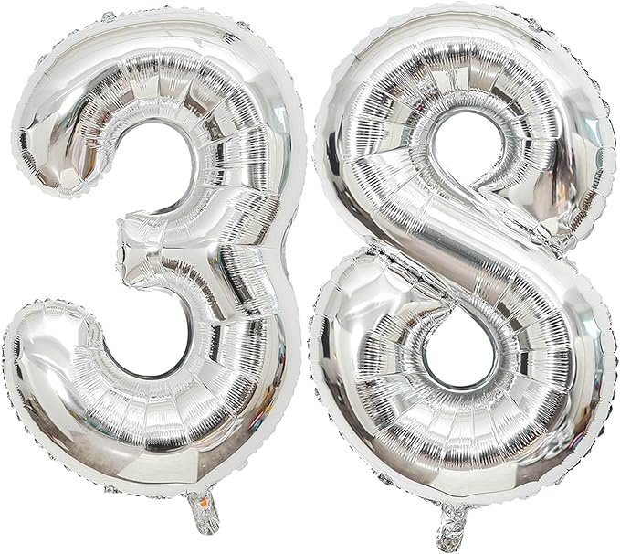Giant Silver Number 38 Balloons, 40 Inch Jumbo Number 38, Large Foil Mylar Balloons for Girls Women 38th Birthday Party Decorations, 38 Anniversary Events Decorations