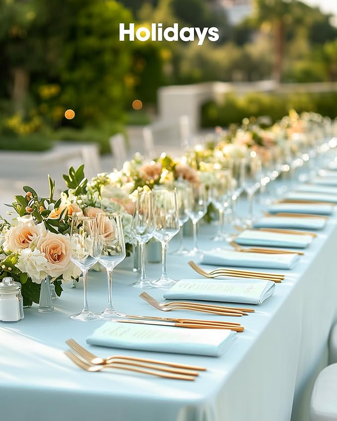 Pureegg Plastic Table Cloth Disposable 6 Pack, 54 x 108 Inch Table Cloths, Easter Party, Picnic, Wedding, Decorative Tablecloths, Rectangle, Baby Blue Plastic Cover, Waterproof, Light Blue