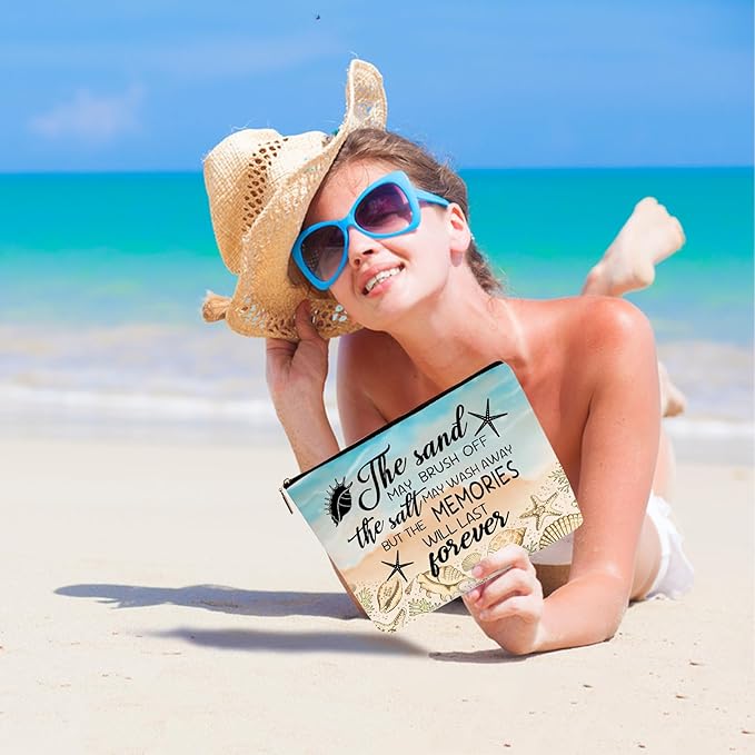 Beach Makeup Bag Beach Travel Cosmetic Bag Seaside Vacation Essential Gifts for Girls Mom The Memories Will Last Forevers Beaches Party Gifts for Women
