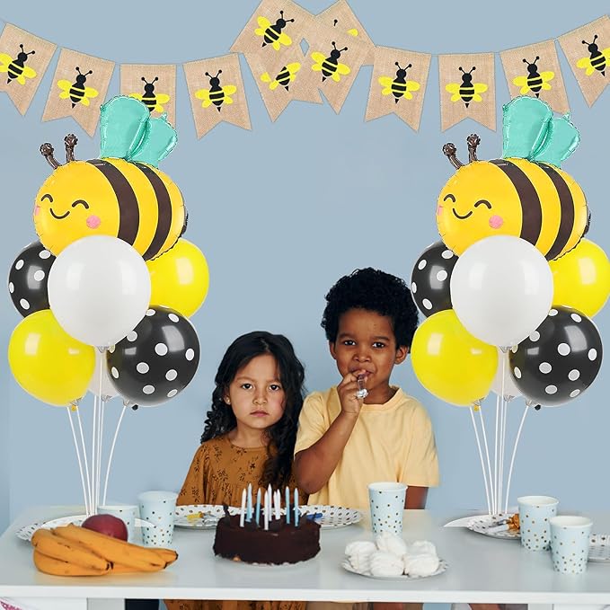 Bee Birthday Party Balloons Stand Kit 2 Sets with 2 Bumble Bee Foil Balloons Honey Bee Themed Party Balloon Centerpiece for Tables for Gender Reveal Birthday Baby Shower Bee Daisy Party Decorations