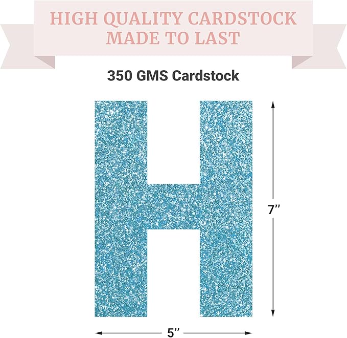 Pre-strung Happy Birthday Banner - No DIY - Light Blue Glitter Happy Birthday Party Banner for Boys & Girls - Pre-strung on 8 ft Strands - Blue Bday Party Decorations & Decor. Did We Mention No DIY