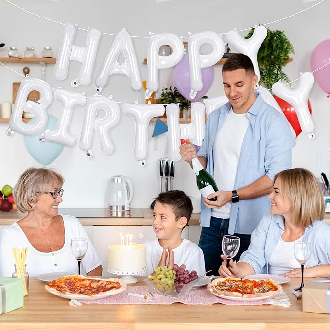 26 Pcs White Letter Balloons,16 Inch Foil Alphabet Letter Balloons,Letter A-Z Balloon Banner Custom Phrase Balloon for Birthday Party Wedding Anniversary Decoration (White 26pcs)