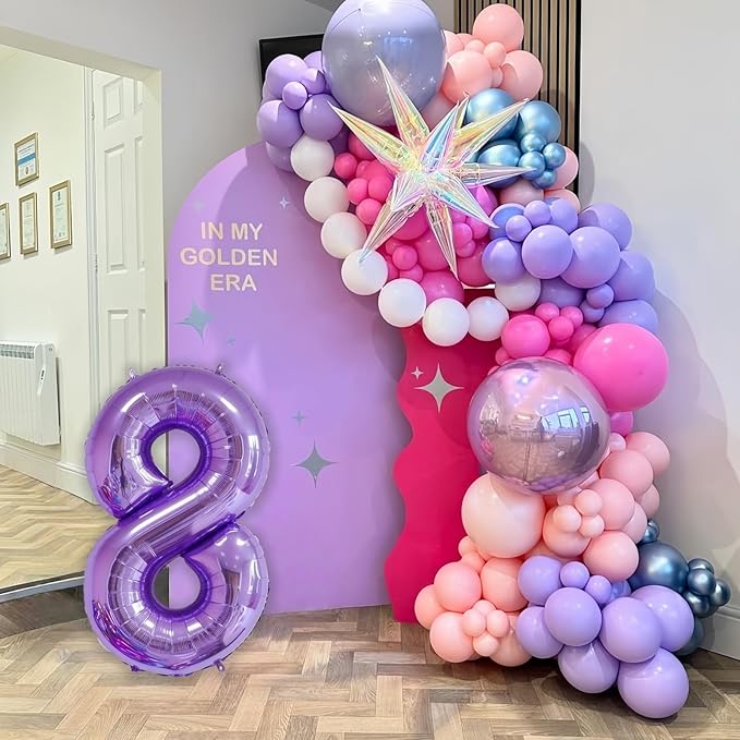 Purple 8 Balloon Number,40 Inch Number 8 Balloon Big Purple 8 Foil Mylar Helium Balloon for Birthday Party Decorations