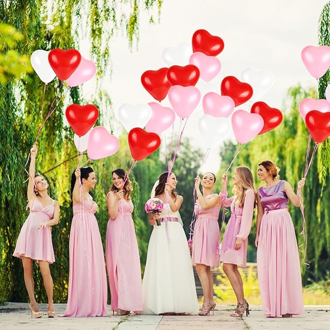 60 Pcs Love Heart Balloons 10-inch Red Pink White Latex Heart Balloons for Valentines Day Wedding Anniversary Engagement Birthday Garden Company Celebration Graduation Prom Party Romantic Decor