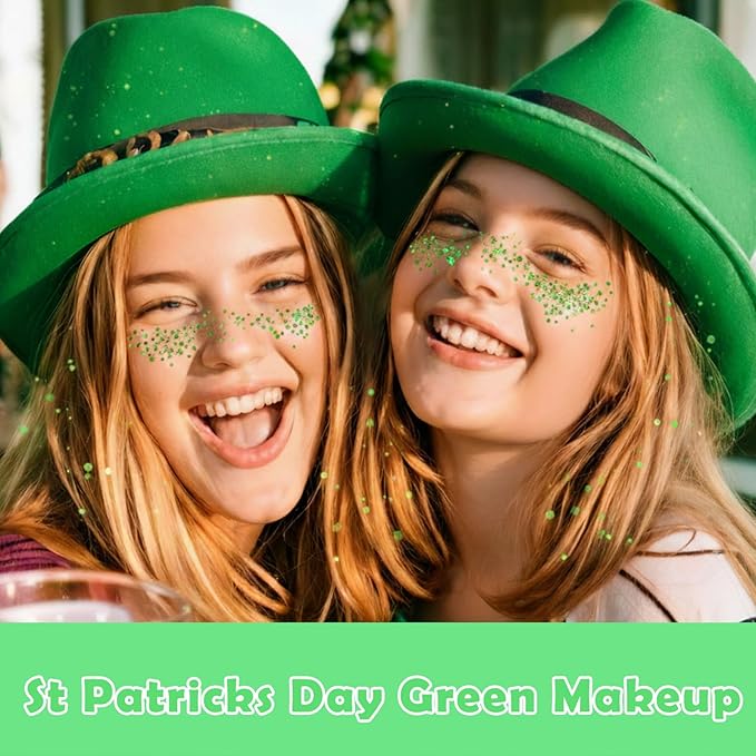 Green Hair Glitter Stick,St Patricks Day Body Face Glitter,Shimmer St Patrick's Day Outfit for Women,Waterproof Green Holographic Glitter,Rave Mardi Gras Singer Concert Party Accessories