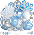 Blue Snowflake Balloons,12 Inch Blue Silver White Clear Balloons with Snowflake and Foil Balloon for Winter Wonderland Holiday Birthday Baby Shower Snow Christmas Party Decorations