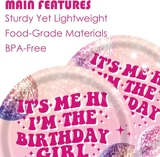194 Pcs Its Me Hi Im The Birthday Girl Its Me Party Supplies Serve 24, Includes Plates, Cutlery, Tablecloth & Banner for Music Birthday Theme Decorations