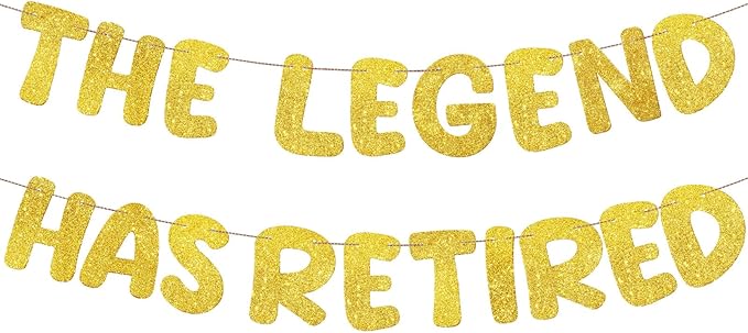 Fulmoon Pre Strung the Legend Has Retired Glitter Banner 9.8 ft Retirement Banner Retirement Party Decorations Garland Bunting for Men Women Gifts, No DIY(Gold)