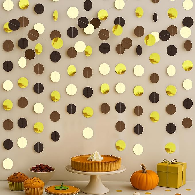 KatchOn, Pre-Strung Circle Gold and Brown Paper Garland - 65 Feet, Pack of 5 | Graduation Decorations 2026 | Black Gold Birthday Decorations | Graduation Backdrop 2026