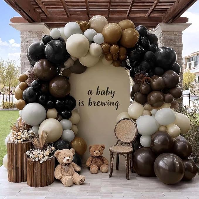 Black Brown Tan Balloon Arch Kit, Double Stuffed Dark Brown Coffee Light Grey White Sand Beige Neutral Balloon Garland for Western Cowboy Baby Shower First Rodeo Birthday Party Decoration