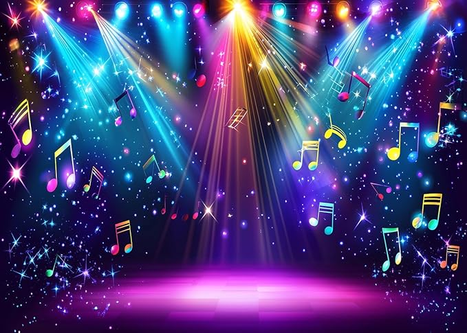 AIIKES 7x5ft Rainbow Stage Photography Backdrop1980s Colorful Disco Backdrop Rock Music Glow Neon Dance Birthday Party Decorations Backdrop XY142