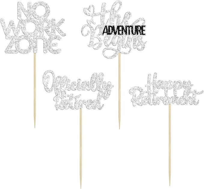 24Pcs Happy Retirement Cupcake Toppers Officially Retired Cake Toppers No Work Zone Adventure Begins Cupcake Picks Retirement Theme Farewell Birthday Party Decorations Supplies Silver