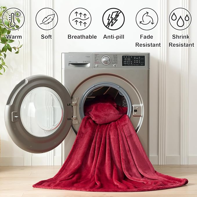 Hansleep Fleece Red Throw Blanket, Super Soft Flannel Fuzzy Plush Cozy Blanket for All Seasons, Red, Throw 50x60 Inches