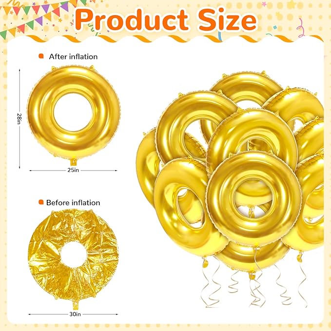15 Pack 30" Gold Ring Balloons for Cartoon Characters Themed Party Decor, Hedgehog Theme Birthday & Anniversary Backdrop, Shiny Foil Balloons with Ribbons & Fishing Line