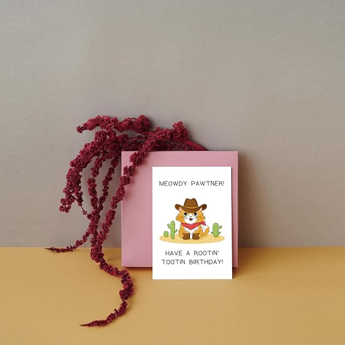 SuperShunhu Cowboy Cat Birthday Card, Funny Cat Birthday Card for Men Woman, Happy Birthday Card for Cat Lover, Cute Birthday Card for Boys Girls
