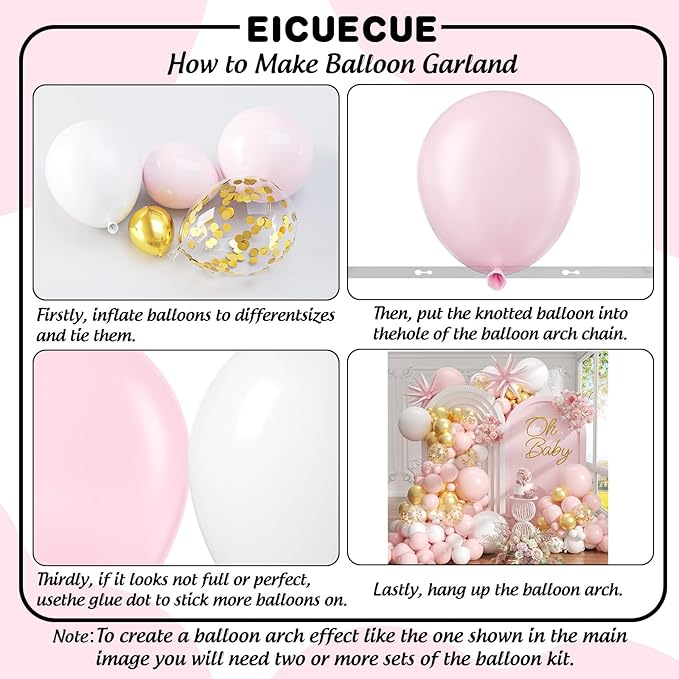 Pink and White Gold Balloons Garland Arch Kit with Stars 200Pcs - Girl Birthday Decorations 5 10 12 18 inch Balloon for Engagement Birthday Baby Shower Wedding Bridal Shower Party Decorations