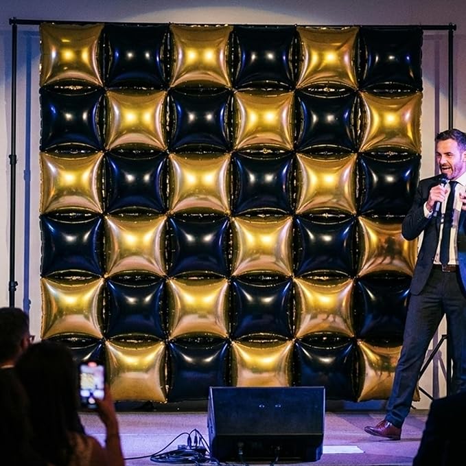 36PCS Square Foil Balloon Wall Backdrop,19 inch Double-Sided Metallic Balloons for Party,Wedding,Anniversary,Birthday,Graduation,Halloween,Shiny Balloon Decor (Gold-Black)