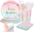 200 PCS Pastel Rainbow Party Decorations,Birthday Plates and Napkins Party Supplies, Rainbow Birthday Plates-Pastel Party Plates Napkins Cups for Kids Girls Birthday Baby Shower